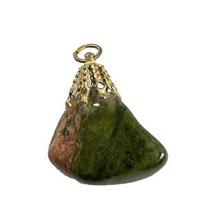 Unakite Stone Pendant Gold Tone Bail 1" Long Unbranded